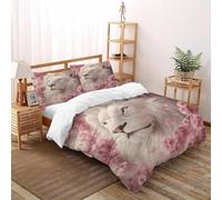 CoVeTviCT White Lion Cherry Set Di Biancheria Da Letto 3 Pezzi Con Stampa 3D Temi animali Fauna selvatica Copripiumino Con 2 Federe Con Federe in Microfibra Ultra Morbida Double（200x200cm）