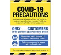 COVID 19 Precauzioni - cartello per finestra - giallo (1 metro di distanza sociale) autoadesivo in vinile (300 x 400 mm)