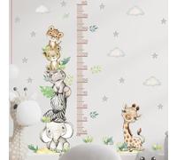 COVPAW Graz Design - Adesivo da parete per cameretta dei bambini, motivo: elefante, giraffa, zebre, leone, erba, nuvola e stelle, grafico di crescita, albero di misurazione, dimensioni del corpo