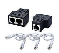 COVVY Adattatore splitter di rete RJ45 da 1 femmina a 2 prese femmina, Cat 5/Cat 6 Lan Ethernet, cavo adattatore splitter a doppia presa (2 pezzi + 3 cavi)