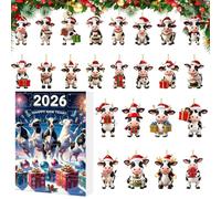 Cow Christmas Countdown 2D Acrylic Ornament 24 Day Calendar For Tree