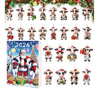Cow Christmas Countdown 2D Acrylic Ornament 24 Day Calendar For Tree