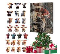 Cow Countdown - Highland Cow, 24 Day Acrylic Ornament Set, Animal Charm Pendants, Window Car Rearview Mirror Decor, Festive Display for Farmhouse, Kids, Collectors