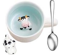 Cow Cute Cartoon Tazze Animali Ceramica Caffè Tazze Creative Uomini e Donne Coppie Acqua con Artigianato Porcellana Piccolo Mucca e Cucchiaio Tazza Acqua Potabile Calore Tazza Celadon Cup, 350 ML