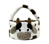 Cow Easter Basket, Cute Plush Animal Basket with Handles, Candy Storage Bag Party Decorations Supplies (B)