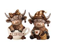 Cow Figurines - Statua Scottish Highland Calf Statue | Scultura animale in resina del Ringraziamento nel Brown, perfetta per vassoi, giardini, tavoli, mensola, cucina, casa denaro, bar caffè