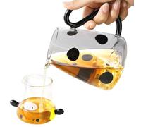 Cow Glass Water Pitcher - 550 ml Cute Jug, Borosilicate Glass Milk Kettle, Cow Shape Design with Cup Lid | Cold Beverage Container for Fridge Use and Home Hotel Table Serving Kitchen Dining