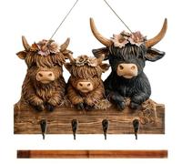 Cow Key Rack, Rustic Wall Organizer - Appendiabiti decorativo con ganci per cappello, borsa Backpack Purse | Wooden Material With Farmhouse Design, Space Saving Entryway Storage