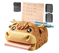 Cow Note Holder - Sticky Note Storage With Reusable Stencils, Animal Shape Desk Organizer For Students, Writers, Authors, Teachers, Office, Home, School And Classroom Study