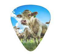 Cow On The Grassland - Plettri per chitarra classica, triangolari, con calibri sottili, medi e pesanti, 3 misure, per basso, chitarre acustiche elettriche, ukulele, con scatola portaoggetti
