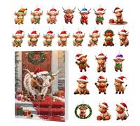 Cow Ornament Countdown Calendar, Christmas Pendant Vacation Count Down, 24 Days 2D Acrylic Highland Cow Decorative For Car Home Dorm Window Fireplace Bedroom Living Room Decor