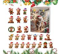 Cow Ornament Countdown Calendar, Christmas Pendant Vacation Count Down, 24 Days 2D Acrylic Highland Cow Decorative For Car Home Dorm Window Fireplace Bedroom Living Room Decor