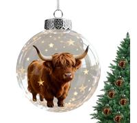 Cow Pendant - Acrylic, 2.76x2.76in Tree Decoration Flat Round Ornament Sparkling Star Design | Lightweight Hanging Christmas Decor, Holiday Cow Ornament For Living Room, Bedroom, Porch, Garden