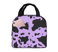 Cow Print Purple And Black Borsa Frigo Impermeabile Borsa Termica Riutilizzabile Borsetta Termica Per Viaggio Palestra Scuola 22X20X13Cm