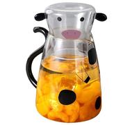 Cow Shape Glass Pitcher - 550 ml Drinking Jug, Borosilicate Glass Water Pot, Milk Container with Cover Cup | Reusable Beverage Pitcher for Daily Use and Hotel Display Refrigerator Storage