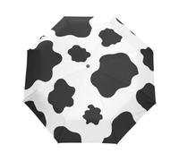 Cow Spot Nero Antivento Ombrello per il pendolarismo quotidiano | Ombrello chiuso aperto automatico per l'università, asse di alluminio e nervature in fibra di vetro, cinghia da polso porta