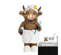 Cow Statue - Resin Rustic Highland Decor | Realistic Cute Cow Figurine | Bathrobe Cows Ornament For Home Bathroom Bedroom Living Room Outdoor Garden Yard Patio Farmhouse Office Gift