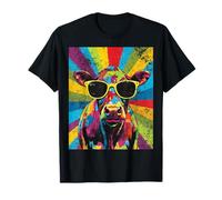 Cow Vintage Sunglasses Pop Art Graphic Farm Animal Cowboy Maglietta