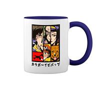 Cowboy Bebop Anime Characters Art Kawai Bianco tazza di caffè con Blu Rim & Handle Mug