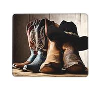 (Cowboy Black Hat Western Boots) Tappetini Mouse Liscio Tappetino per Mouse Bordo Cucito Mousepad per Pc Ufficio Laptop 25X30Cm
