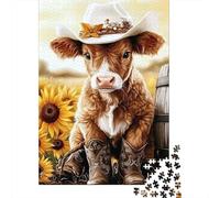 Cowboy Calf Jigsaw 1000 Pieces Paper Puzzle for Adults Sunflower Art Home Decor, Mindful Activity 70x50cm/1000pcs