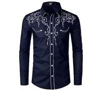 Cowboy Camicia da uomo Western Shirts per uomo, elegante a maniche lunghe, a maniche lunghe, slim fit, cotone, casual, con bottoni, hippie estive, a maniche lunghe, ricamata, costume da cowboy, O