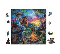 Cowboy Campfire Puzzle 100 Pezzi Per Regalo Di Laurea Magistrale Cartone Di Alta Qualità Per Decorazione Studio Stampa Ad Alta Definizione Edizione Esclusiva 28x28cm