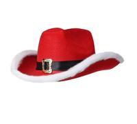 Cowboy, cappello da birra, cappello da Babbo Natale, per adulti, con piume di Natale con luci a LED, cappello da cowboy, rosso, cowboy, rosso occidentale, cappello di Natale con luci da cowboy