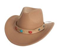 Cowboy - Cappello da cowboy da donna, in lana classica, per uomini e donne, autunno, inverno, stile occidentale, in feltro con cinghia, design decorativo con nastro zaffiro, O marrone, Taglia unica