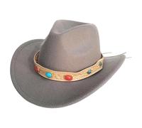 Cowboy - Cappello da cowboy da donna, in lana classica, per uomini e donne, autunno, inverno, stile occidentale, in feltro con cinghia, design decorativo con nastro zaffiro, O grigio., Taglia unica