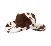 Cowboy - Cappello da cowboy da donna, morbido cappello da cowboy con tesa larga, in feltro termico, da cowboy, da donna, con motivo a macchie di mucca, per feste e carnevale, P marrone., Taglia unica