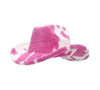Cowboy - Cappello da cowboy da donna, morbido cappello da cowboy con tesa larga, in feltro termico, da cowboy, da donna, con motivo a macchie di mucca, per feste e carnevale, R rosa caldo, Taglia