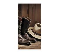 Cowboy Cappello Nero Stivali Occidentali Copertura Della Porta Banner 90x180cm Festone Festone Stagionale Cartello di Benvenuto Decorazione Verticale Porta Appeso Per Portico Ingresso Giardino Decor