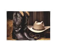Cowboy Cappello Nero Stivali Western 1 Banner Personalizzato Grandi Banner per Lndoor Segni per feste all'aperto con quattro fori rotondi in metallo Banner Cartello per decorazione aziendale
