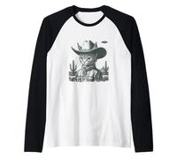 Cowboy Cat UFO Deserto Scena UFO Alieno Rapimento Gatto papà Maglia con Maniche Raglan