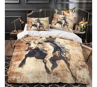 Cowboy che cavalca il toro copripiumino Set di 3 Pezzi ultra stampa 3D con federe per cuscini con cerniera Azione del rodeo occidentale Set Di Copripiumino for ragazze e bambini Single（135x200cm）