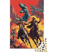 Cowboy che indossa un ampioPuzzle 1000 Pezzi Per Adulti, Cappello a tesa larga e tirannosauro rexgiochi EduGattoivi, Sfide, Decorazioni Per La Casa70x50cm/1000pcs
