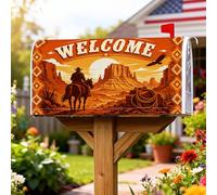 Cowboy Coperture magnetiche per cassette postali, montagne rustiche occidentali sole autunno arancione pelle per decorazione esterna giardino cortile 45,7 x 53,3 cm