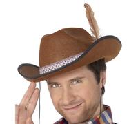 Cowboy Deluxe Costume Dallas Cappello E Piuma Marrone Durevole da Smiffys