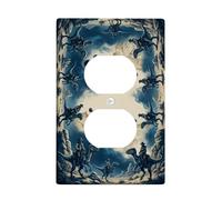 Cowboy Duplex Outlet Covers Placca da Muro, Avventura Occidentale Dinosauro Montagna Nessuna Plastica Blu Dimensioni Standard Doppia Presa di Alimentazione Piastra di Copertura per Soggiorno Camera da