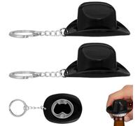 Cowboy Hat Bottle Opener, Portable Western Texas Style Beer Bottle Opener, Dual Function Cowboy Hat Key Chain for Bar Decor, Party Favors, Gifts for Beer Lovers (Black)