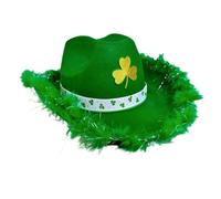 Cowboy Hat - Shamrock Print Party Accessory, Lightweight Western Costume Headwear with Flexible Structured Brim Comfortable Fit, Festive Statement Style, Ideal for Country Festival Trucker Boys