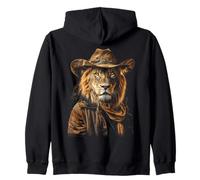 Cowboy Leone Divertente Paese Western Lion Divertente Leone Cowboy Felpa con Cappuccio