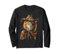 Cowboy Leone Divertente Paese Western Lion Divertente Leone Cowboy Maglia a Manica