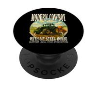 COWBOY MODERNO CON IL MIO CAVALLO D'ACCIAIO sostiene il cibo locale. PopSockets PopGrip Adesivo