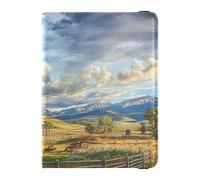 Cowboy Ranch in Montana Porta Passaporto Custodia Portafoglio Viaggio Passaporto Portafoglio Con Slot per Carta di Vaccinazione Carino Libro Del Passaporto Impermeabile, ranch cowboy nel Montana, 1