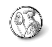 Cowboy Skeleton Holding Mirror Guardando Self Round Spilla per Uomo Donna Moda Distintivo Collare Pin Dress Giacca Zaino Accessori