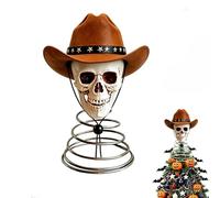 Cowboy Skull Tree 8.66in With Spring Base Cowboy Skull Tree 8.66in | Resin Skull, Suede Hat, Metal Spring Base, Halloween Christmas Decor, Gothic per western Style