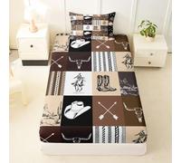 Cowboy sud-occidentale foglio da incasso L dimensioni cappello da cowboy stivali deserto cactus testa toro stampa copriletto 2pcs agricolo vintage griglia patchwork set di biancheria da letto per