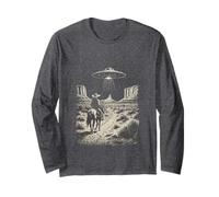 Cowboy UFO Alien Incontro Cavallo Retro Deserto Occidentale Maglia a Manica